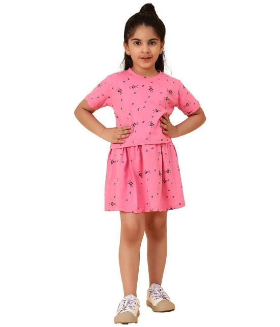 Diaz Baby Pink Cotton Girls Top With Skirt ( Pack of 2 ) - None