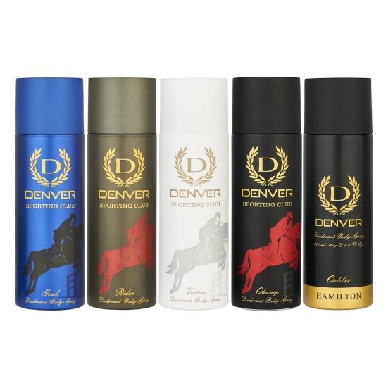 Denver Goal, Rider, Victor, Champ and Caliber Combo Deodorant Spray - For Men  (1000 ml, Pack of 5)