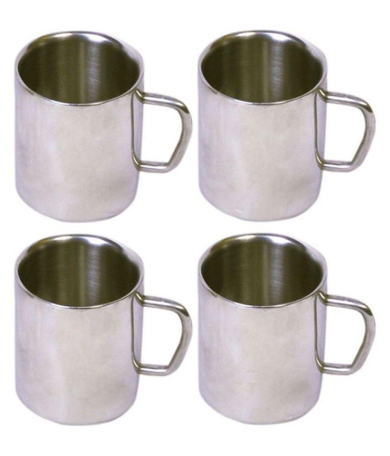 Dynore 4 Double Wall Big Sober Mugs Steel Coffee Mug 4 Pcs 300 mL - Steel