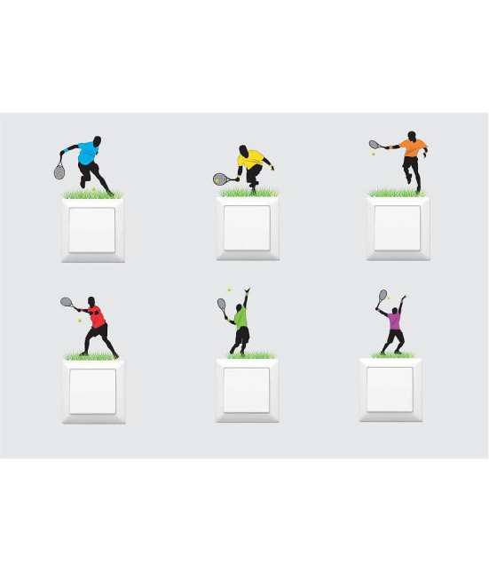 Asmi Collection Tennis Players Playing in Grass Light Switches Switch Board Sticker ( 12 x 12 cms )