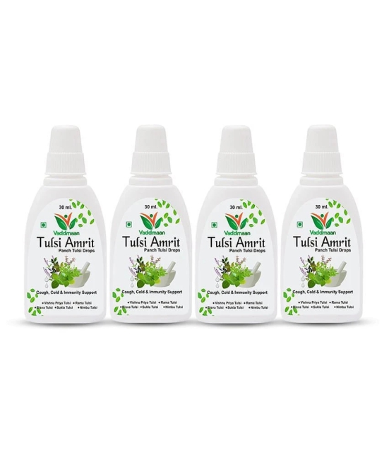 Vaddmaan Tulsi Amrit - 4 x 30 ml - Panch Tulsi Ark Drops - Pure Organic Concentrated Extract of 5 Rare Tulsi for Natural Immunity Boosting & Cough and Cold Relief