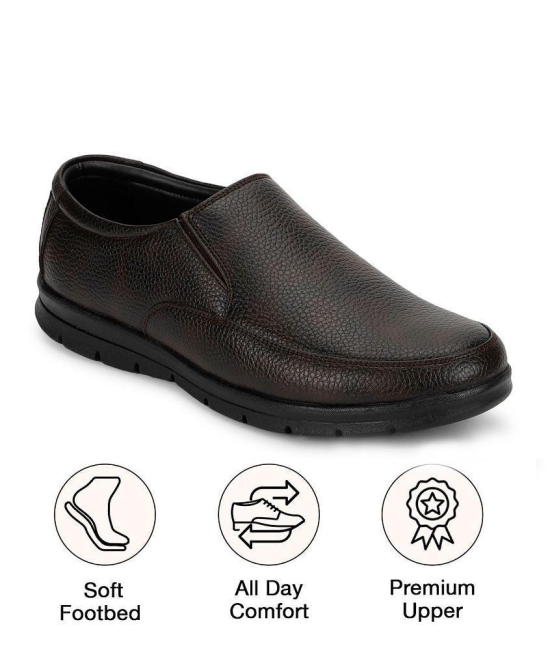 UrbanMark Men Comfortable Round-Toe Faux Leather Slip On Formal Shoes- Brown - None