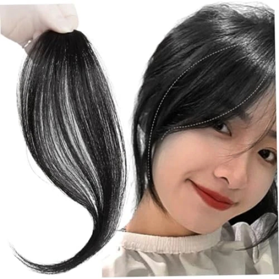 Hot Hairs Black Side Bangs Hair Extensions Clip on Hair Extensions for Women Hair Bangs Fringes Hair Extensions, 9.8 Inch, Pack of 2