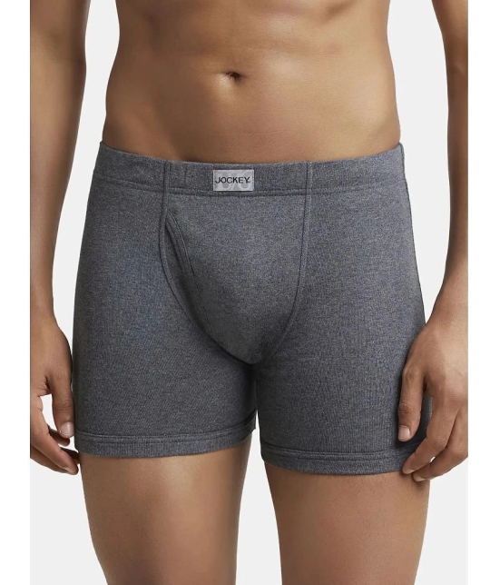 Jockey 8008 Men Super Combed Cotton Rib Solid Boxer Brief - Charcoal Melange - None