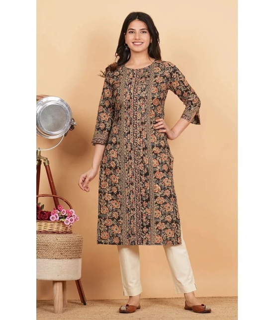 Vbuyz Cotton Printed Straight Womens Kurti - Black ( Pack of 1 ) - None