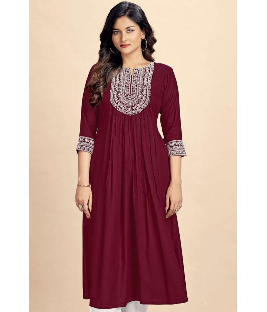 Glomee Rayon Embroidered Nayra Women's Kurti - Maroon ( Pack of 1 ) - None