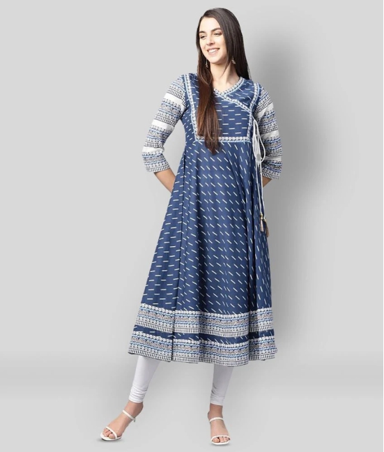 Yash Gallery - Blue Cotton Womens Angrakha Kurti ( Pack of 1 ) - S