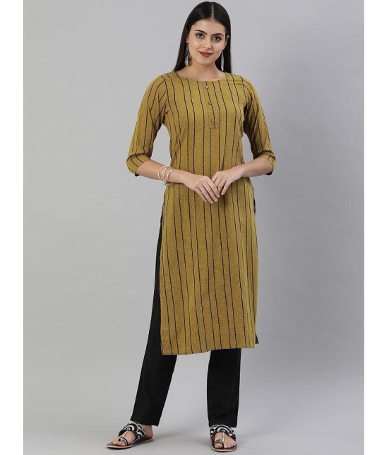 Hritika Cotton Blend Striped Straight Women's Kurti - Mustard ( Pack of 1 ) - None