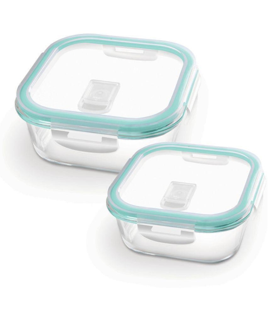 Treo By Milton Hi Borosilicate Clip Fresh Square Container, Set of 2, 800 ml, 1200 ml, Transparent