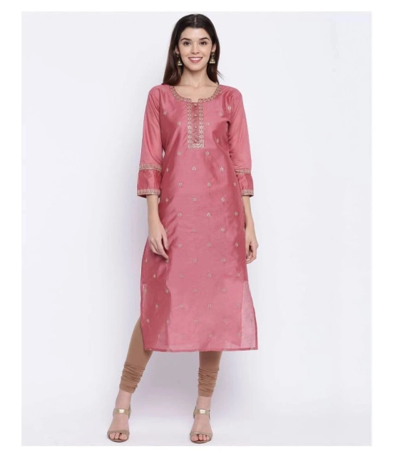 Vbuyz - Peach Chanderi Womens Straight Kurti ( Pack of 1 ) - 3XL