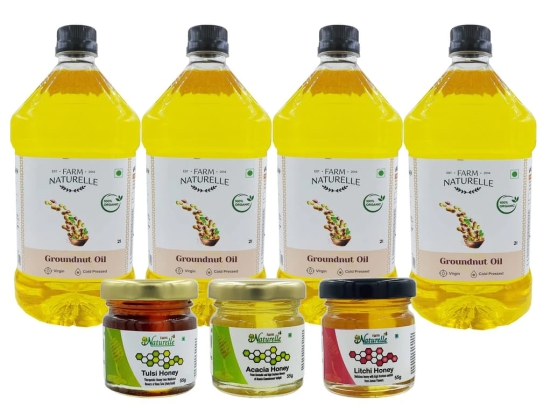 Farm Naturelle - Organic Ghani Cold Pressed Sunflower Cooking Oil & Virgin Groundnut/Peanut Oil Pack Of (2 Ltr X 4)| 100% Natural, Pure & Wood Pressed Cooking Oil