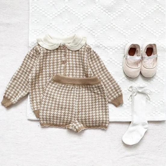 Checkered Cozy Shorts And Blouse Set-Brown / 18 to 24 Months