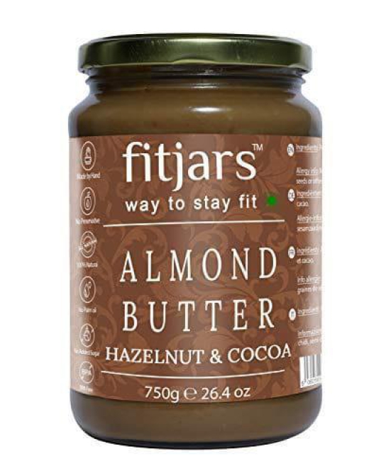 FITJARS Stone Ground Keto Vegan All Natural Gourmet Almond Butter with Hazelnut & Cocoa , 750 g