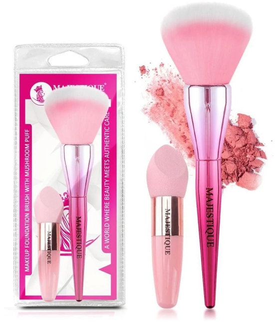 Majestique Makeup Foundation Brush with Mushroom Puff, Ideal for blending liquid - 2Pcs/Multicolor