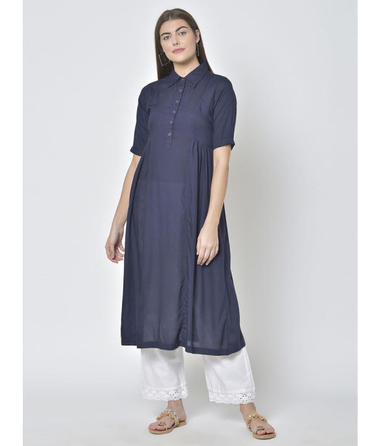 Pistaa - Navy Viscose Womens Flared Kurti ( Pack of 1 ) - None