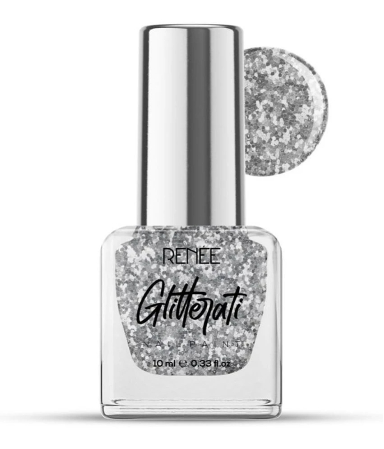 RENEE Glitterati Nail Paint- Silver Confetti, Quick Drying, Glittery Finish, Long Lasting, 10ml