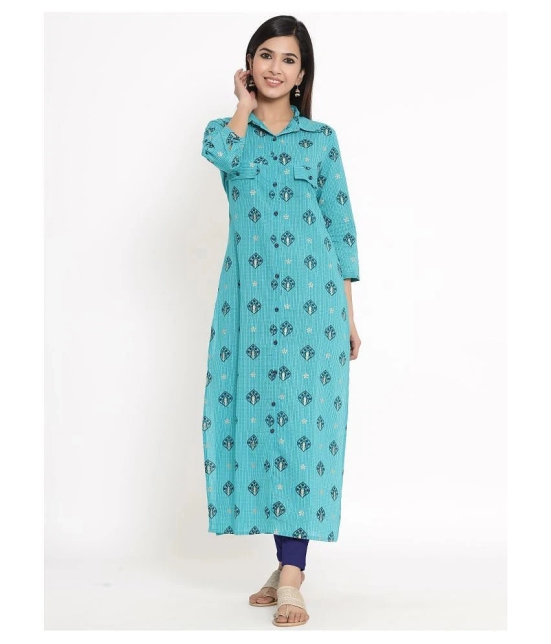 Kbz Turquoise Rayon Straight Kurti - XL