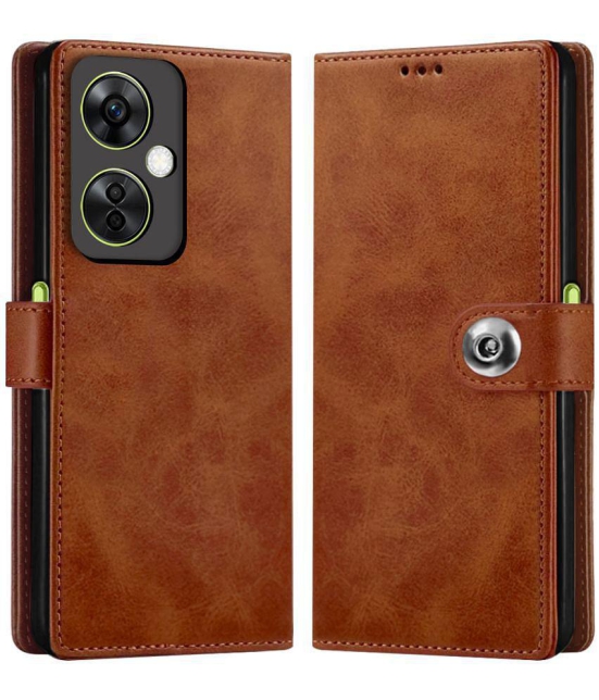 Fashionury Brown Flip Cover Leather Compatible For Oneplus Nord CE 3 Lite 5G ( Pack of 1 ) - Brown