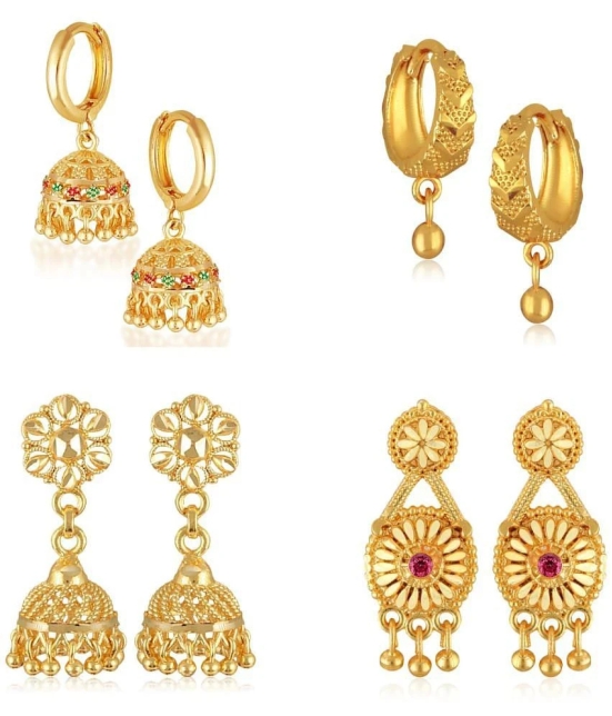 Vighnaharta Golden Jhumki Earrings ( Pack of 4 ) - Golden