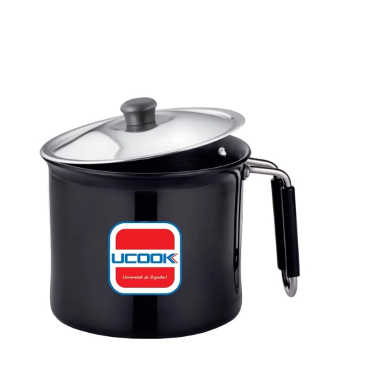 UCOOK by United Ekta Engg. Hard Anodised Induction Base Milk Pot, Milk Pan, Milk Boiler with Steel Lid, 2.25 Litre, Black