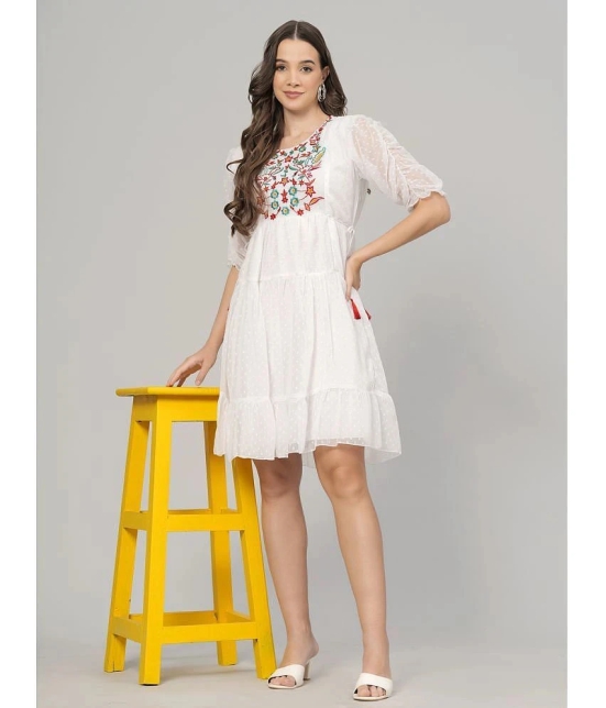 JC4U Crepe Embroidered Knee Length Womens Fit & Flare Dress - White ( Pack of 1 ) - None