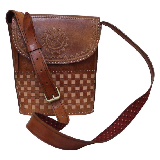 Garvi Gurjari (A Gujarat Govt Enterprise Handcrafted Kutchi Leather Balti Sling Bag(GGCMLBB21)