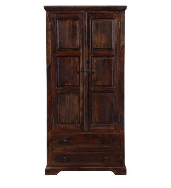 Solid Teak Wood 2 Door Wardrobe-Brown