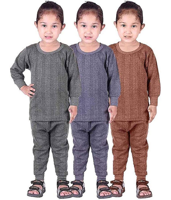 Panyan Cotton blend Full Sleeve Top and Bottom thermal Sets (pak of 3) - None