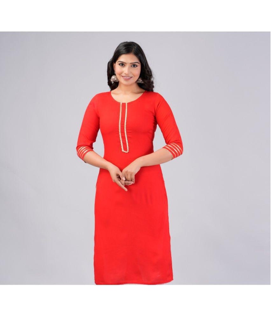 MAUKA Rayon Embroidered Straight Womens Kurti - Red ( Pack of 1 ) - None