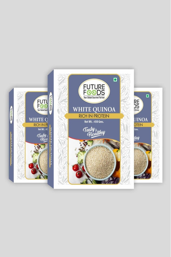 Future Foods Premium White Quinoa | Whole Grain | Sweet & Nutty Flavour | Gluten Free | Plant-Based Source of Protein | High Fiber & Protein | 450g (Pack of 3)