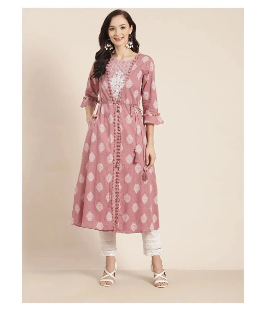 Juniper - Pink Cotton Womens Jacket Style Kurti ( Pack of 1 ) - XS