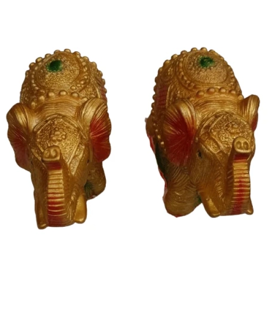 HandCrafted Fabric Un-Breakable | A Pair of Golden Elephants ShowPiece For Home Decor |Office|