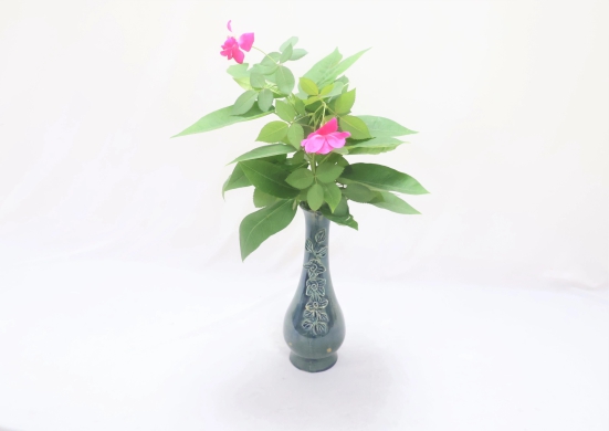 Khurja Pottery Flower Vase Bottle Shape Green Colour 10 Inches