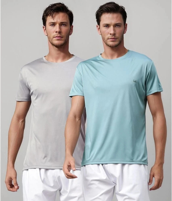 UrbanMark Polyester Regular Fit Solid Half Sleeves Mens T-Shirt - Blue & Light Grey ( Pack of 2 ) - None