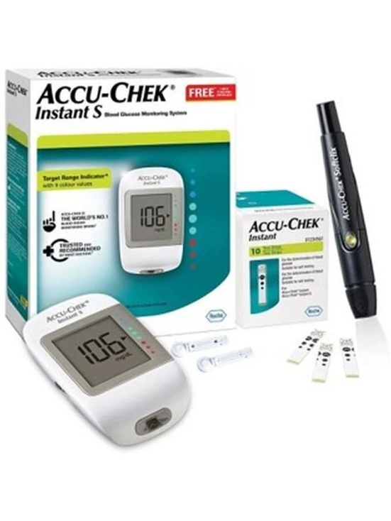 Accu-Chek Instant S Blood Glucose Glucometer Kit with Vial of 10 Strips, 10 Lancets & Lancing device