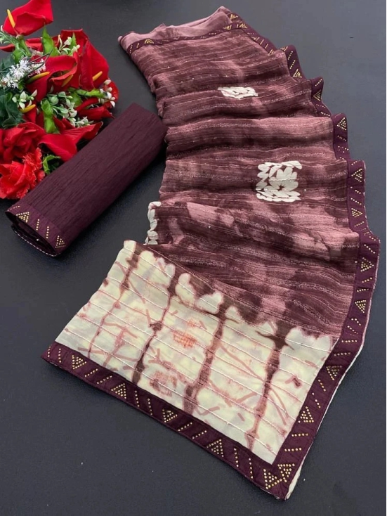 Bhuwal Fashion Georgette Printed Saree With Blouse Piece - Magenta ( Pack of 1 ) - Magenta