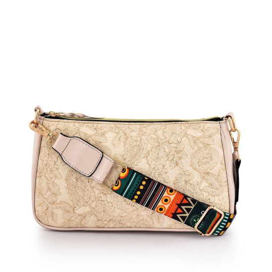 Lychee Bags PU Women Cream Printed Sling Bag