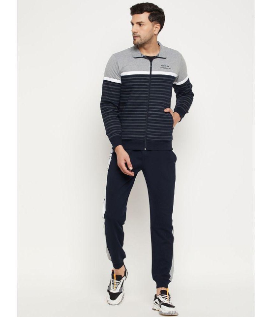 Wild West Navy Blue Fleece Regular Fit Striped Mens Sports Tracksuit ( Pack of 1 ) - None