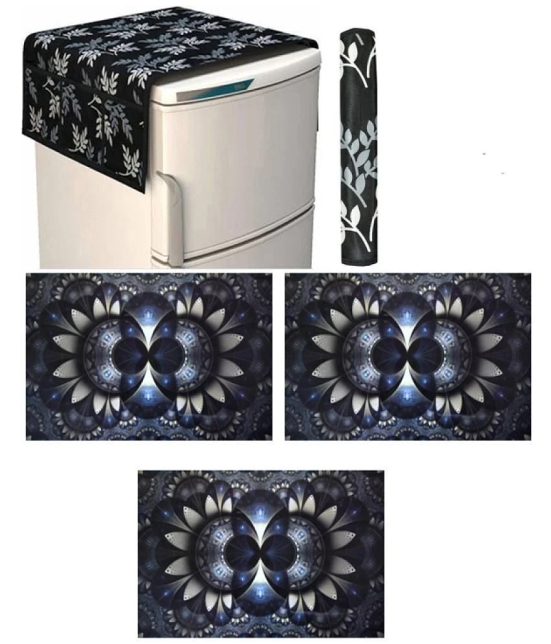 Fabolic Polyester Floral Fridge Mat & Cover ( 93 53 ) Pack of 5 - Black - Black