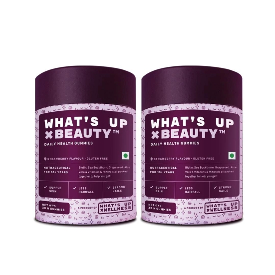 Whats Up Beauty Gummies For Hair Skin and Nails-Whats Up Wellness Biotin Gummies for Hair Growth, Bright Skin & Strong Nails, Vitamins A-E, Folic Acid, Zinc, Aloe Vera, 60 Days (60 Gummies)