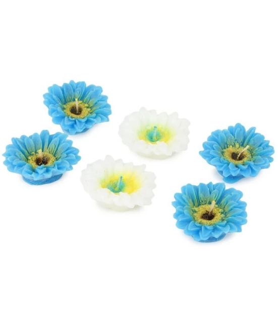 HOMETALES - Blue & White Unscented Flower Shaped Floating Candles (6 Units) - 2 Hours Burn Time