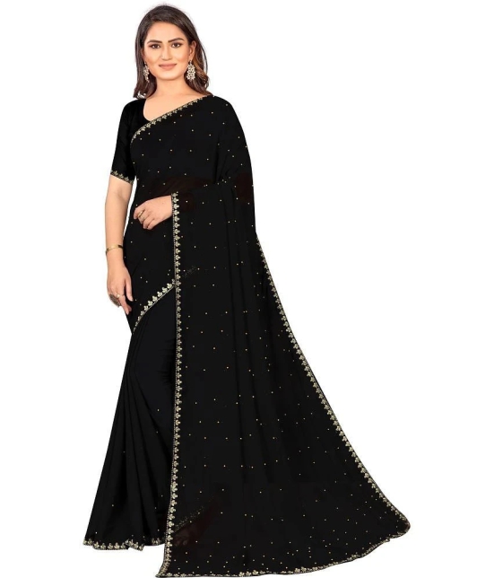 Sadhvi Georgette Solid Saree With Blouse Piece - Black ( Pack of 1 ) - Black