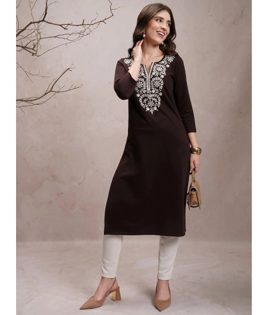 Ketch Polyester Embroidered Straight Womens Kurti - Charcoal ( Pack of 1 ) - None