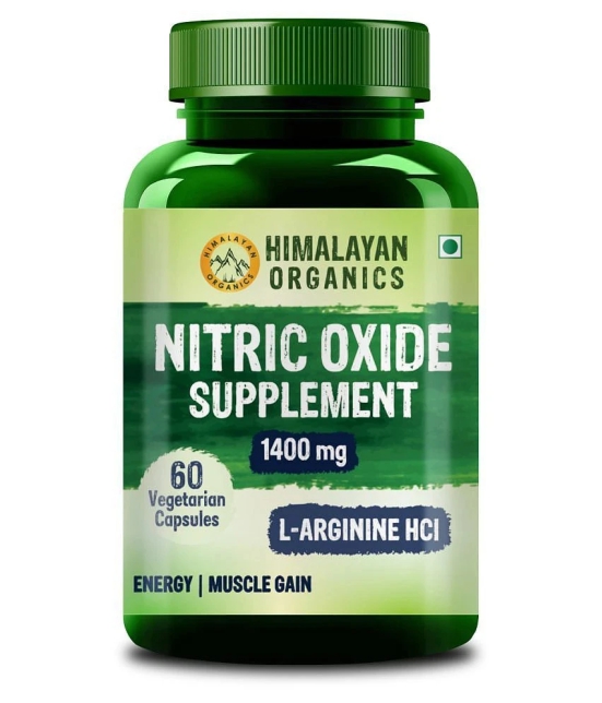 Himalayan Organics Nitric Oxide Supplement with L- Arginine HCL 1400mg/Serve with Caffeine 60 Caps