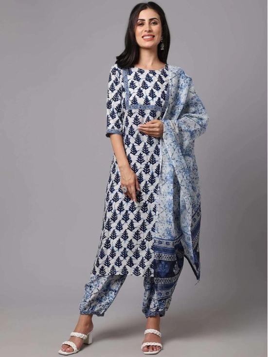 Blue and White Printed Fancy Kurti for Women With Bottom Dupatta set-XL