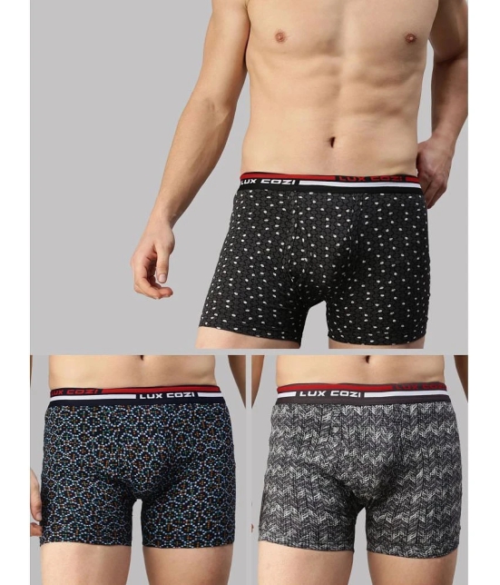 Lux Cozi - Black Cotton Mens Trunks ( Pack of 3 ) - None