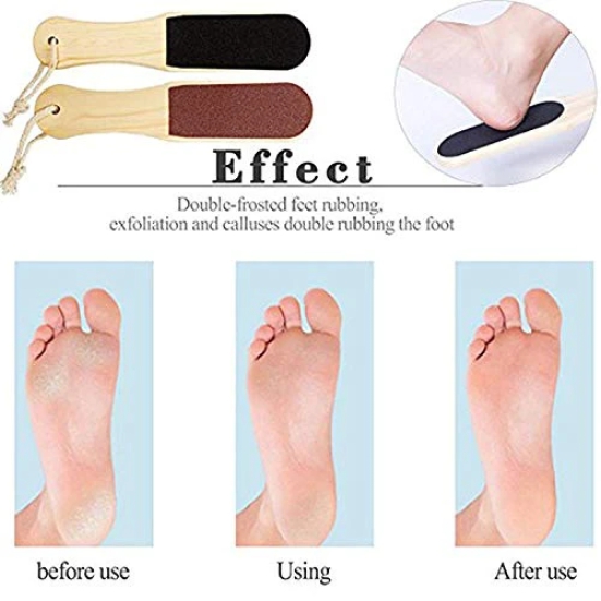 Double Sided Foot File Scrubber | Dead Skin & Callus Remover | Feet Scraper | Pedicure Tool with Wooden Handle