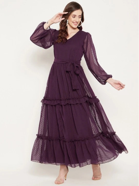 V-Neck Puff Sleeve Tiered Maxi Dress