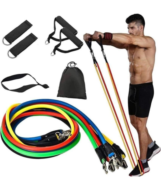 Resistance Bands 11 pcs Set, Stretching and Exercise, Toning Tube kit with Door Anchor, Foam Handles, Leg Ankle Strap and Carry Bag and Box Packaging for Men and Women Workout at Home and Gy