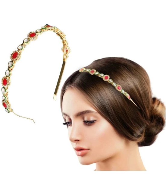 Lykaa Diamond Kundan Headband Elegant Tiara Indian Wedding Hair Accessories For Women - 1 Pcs - Gold